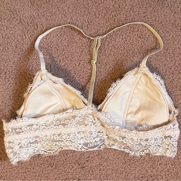 Aerie size small pale pink t strap bralette glitter strap lace - Picture 2 of 3